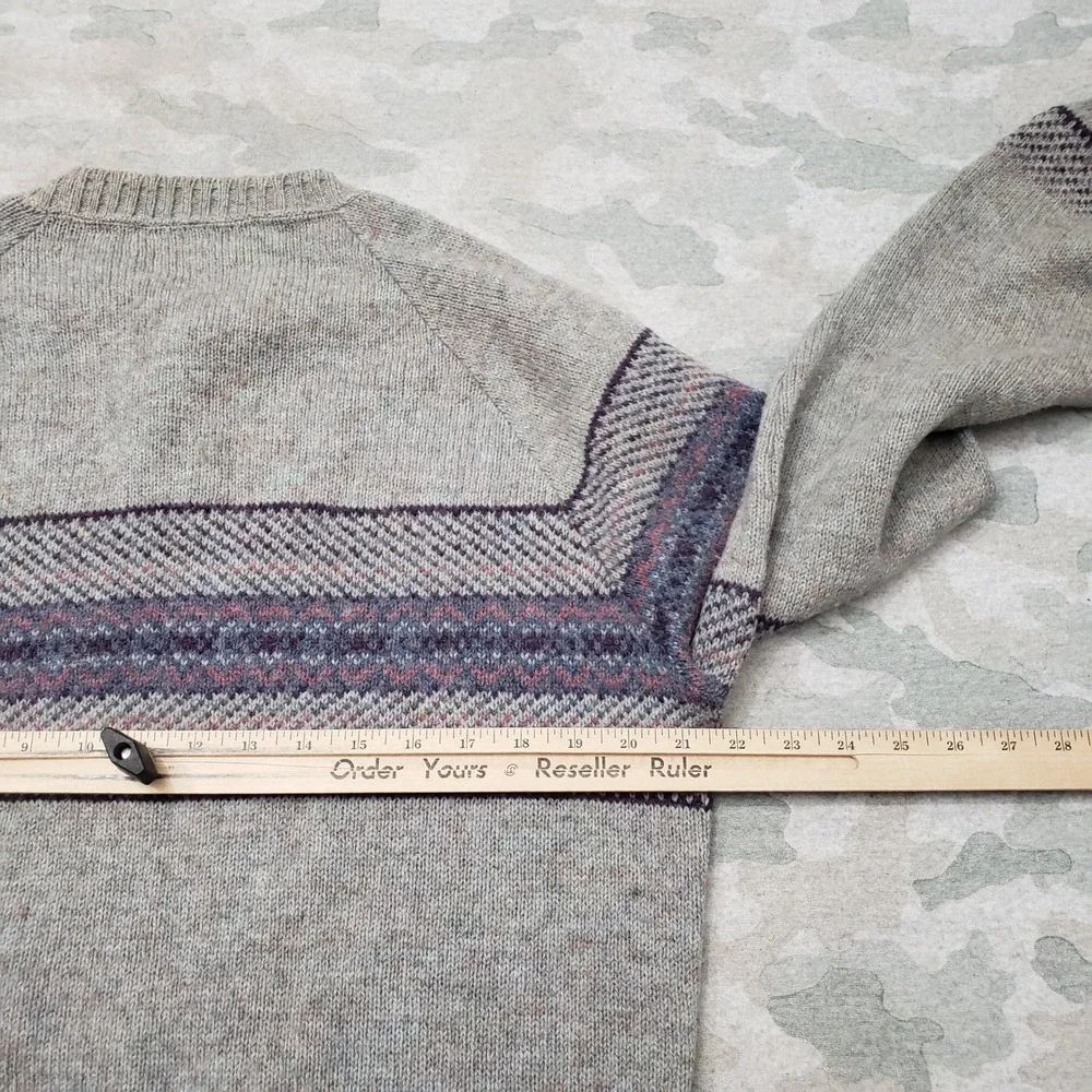 Vintage Jantzen Sweater Mens Large Gray Fair Isle Pullover Birds Eye Grandpa